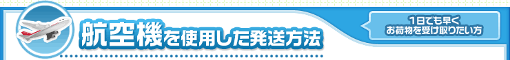 航空機を使用した発送方法 1日でも早くお荷物を受け取りたい方